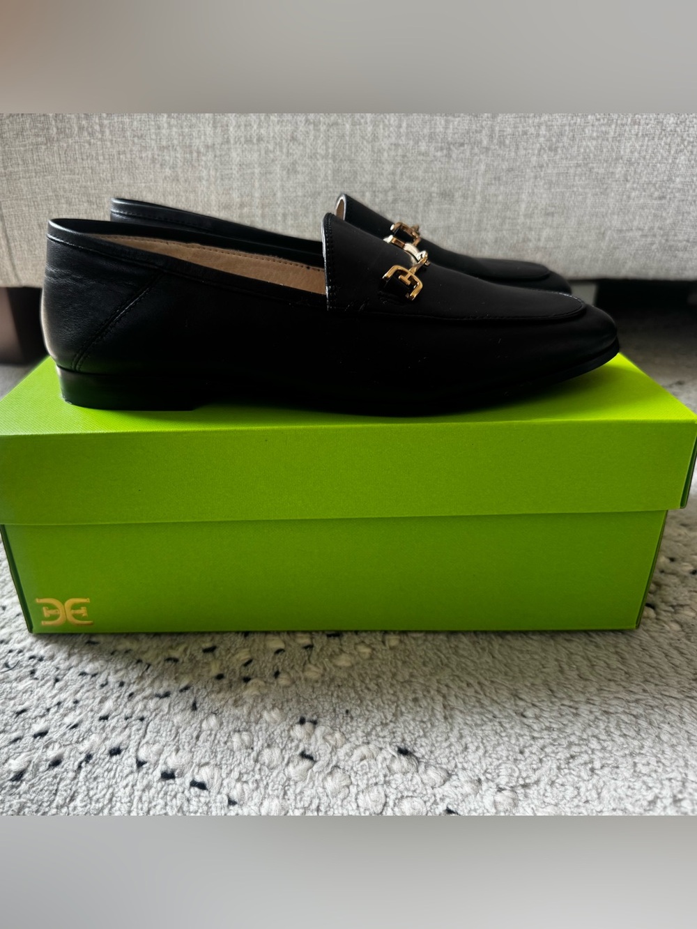 Sam Edelman Loraine Bit Black Leather Loafers with Gold Hardware